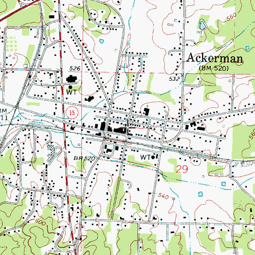 Topographic Map of Ackerman United Methodist Church, MS
