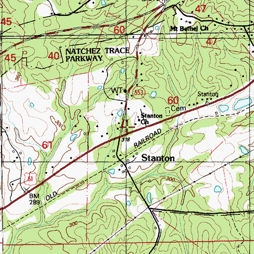 Topographic Map of Stanton Baptist Church, MS