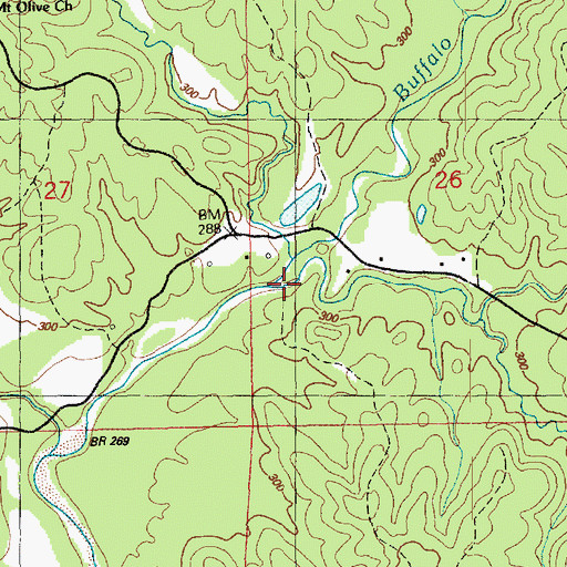Topographic Map of Middle Fork Buffalo creek, MS