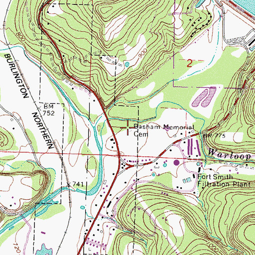 Topographic Map of Basham Memorial Cemetery, AR