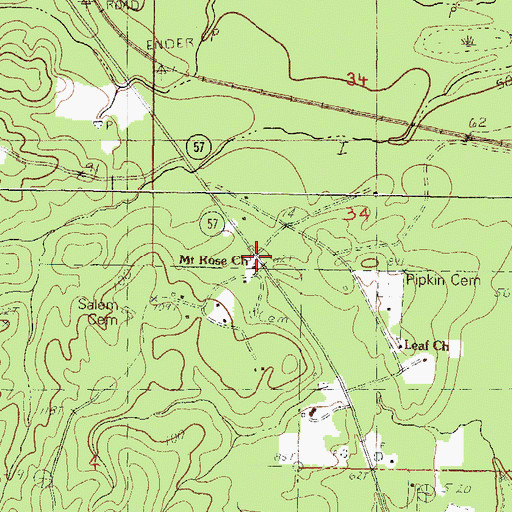 Topographic Map of Mount Rose Church, MS