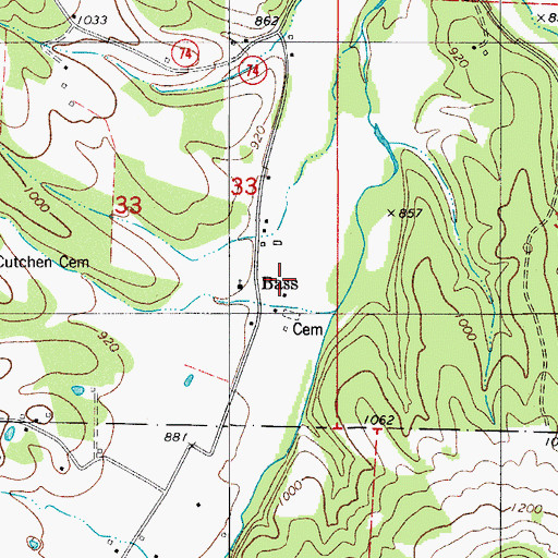 Topographic Map of Bass, AR