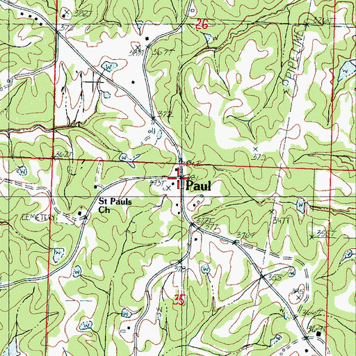 Topographic Map of Paul, MS