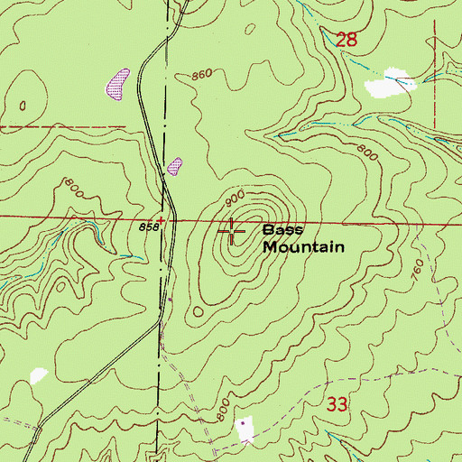 Topographic Map of Bass Mountain, AR