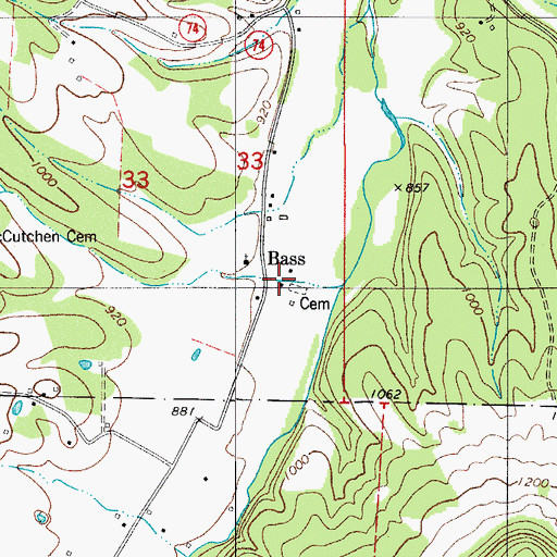 Topographic Map of Bass School, AR