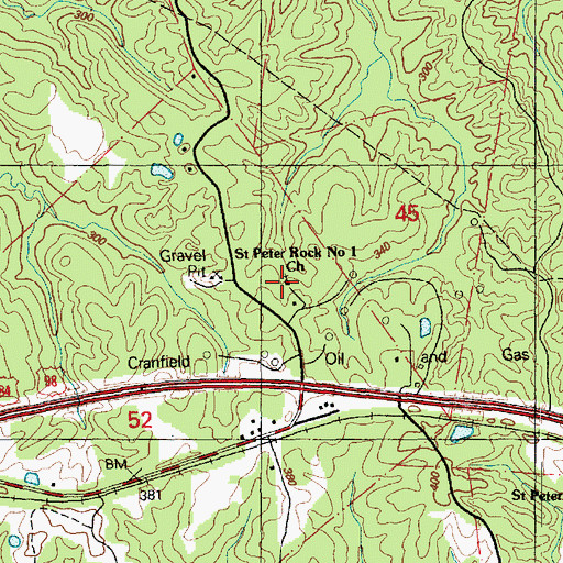 Topographic Map of Saint Peter Rock Number 1 Church, MS