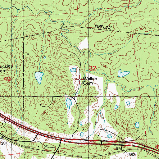 Topographic Map of Walker Cemetery, MS
