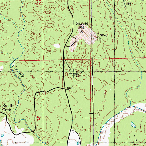 Topographic Map of Hux Church, MS