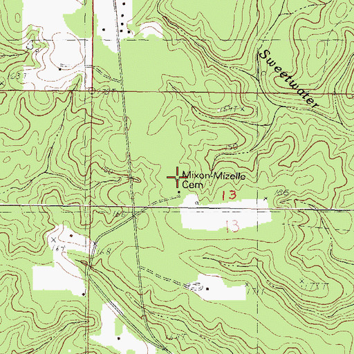 Topographic Map of Mixon-Mizelle Cemetery, MS