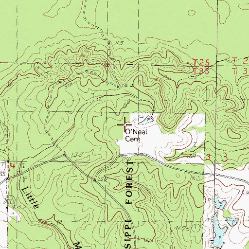 Topographic Map of O'Neal Cemetery, MS