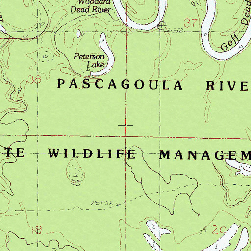 Topographic Map of Pascagoula River State Wildlife Management Area, MS
