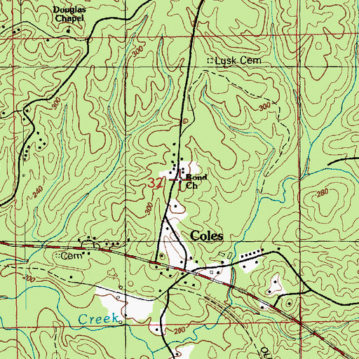 Topographic Map of Bond Church, MS