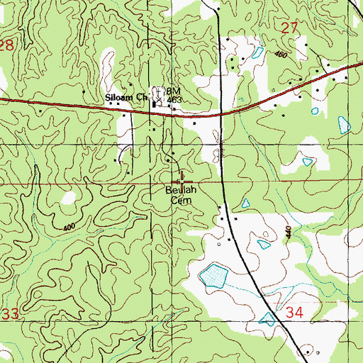 Topographic Map of Beulah Cemetery, MS