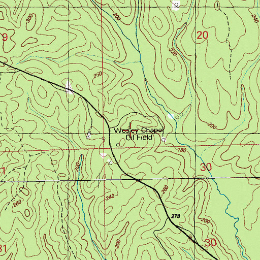 Topographic Map of Wesley Chapel Oil Field, MS
