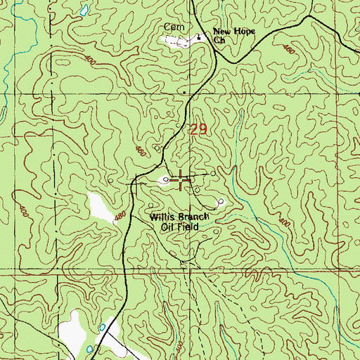 Topographic Map of Willis Branch Oil Field, MS