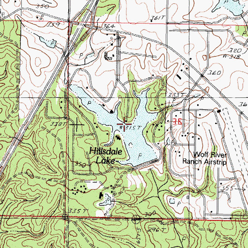 Topographic Map of Hillsdale Lake, MS