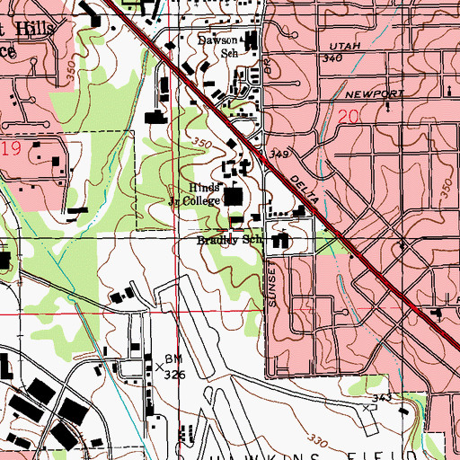 Topographic Map of Bradley Park, MS