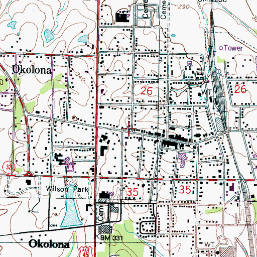 Topographic Map of Grace Episcopal Church, MS