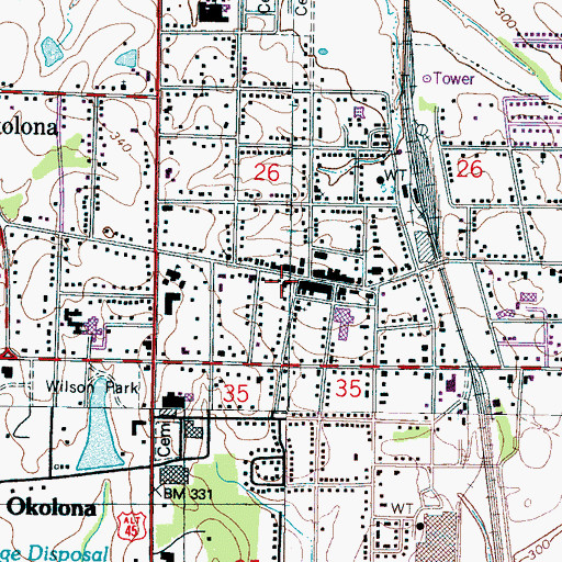 Topographic Map of Okolona First United Methodist Church, MS