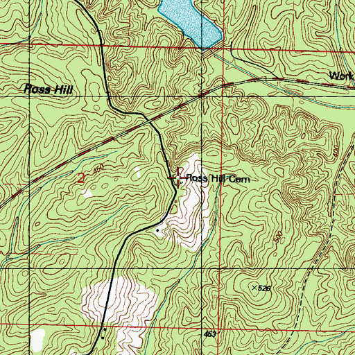 Topographic Map of Ross Hill Cemetery, MS