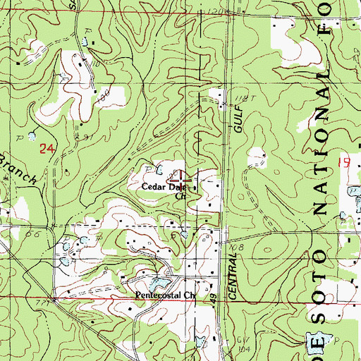 Topographic Map of Cedar Dale Church, MS