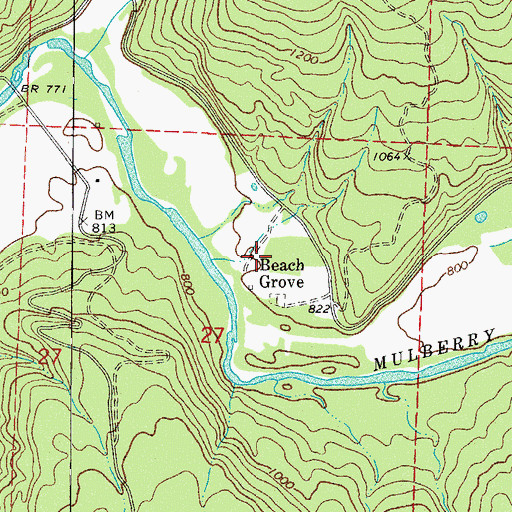 Topographic Map of Beach Grove, AR