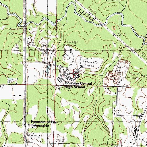 Topographic Map of Harrison Central High School, MS