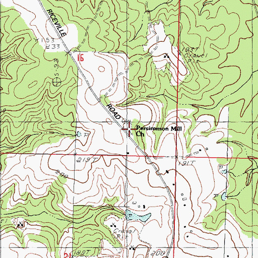 Topographic Map of Persimmon Mill Church, MS