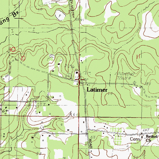 Topographic Map of Latimer, MS