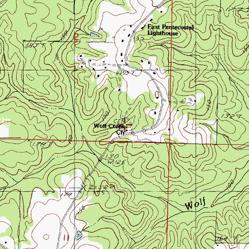 Topographic Map of Wolf Creek Church, MS