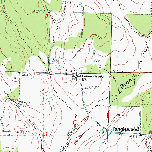 Topographic Map of Green Grove Church, MS