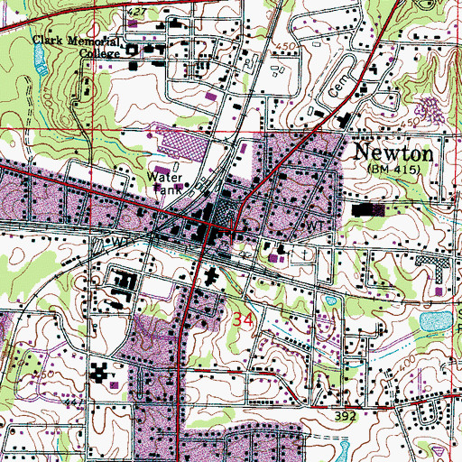 Topographic Map of Newton City Hall, MS