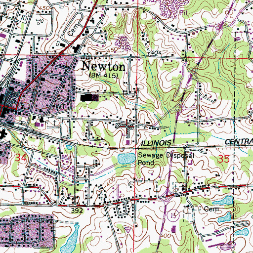 Topographic Map of Newton Vocational School, MS