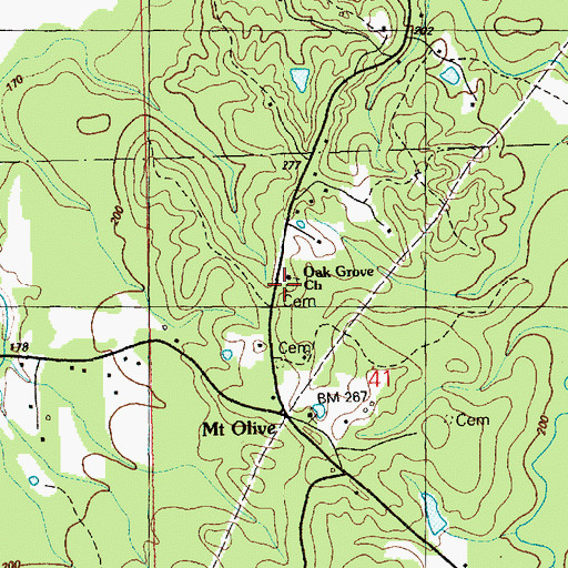 Topographic Map of Oak Grove Church, MS