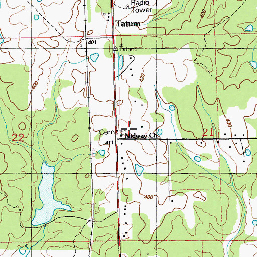 Topographic Map of Midway Cemetery, MS