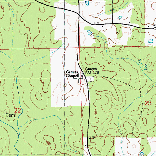 Topographic Map of Graves Cemetery, MS