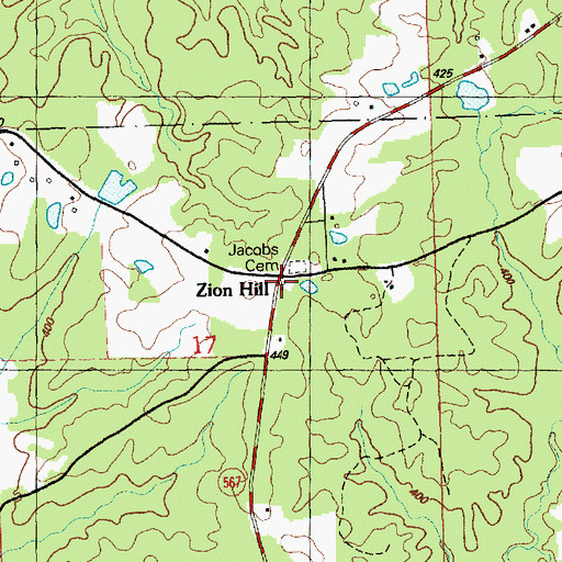 Topographic Map of Jacobs Cemetery, MS