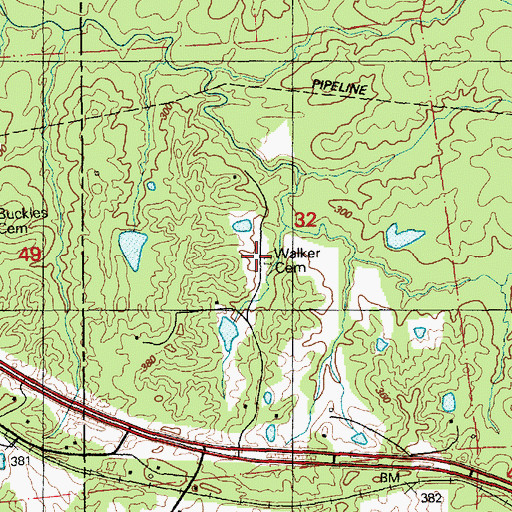 Topographic Map of Walker Cemetery, MS