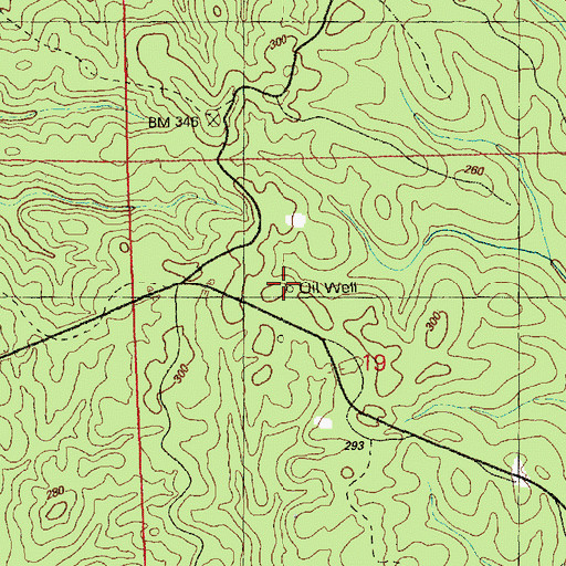 Topographic Map of Panther Creek Oil Field, MS