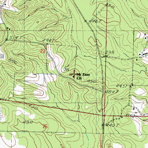 Topographic Map of Mount Zion Church, MS