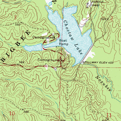 Topographic Map of Choctaw Lake Campground Recreation Site, MS