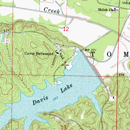 Topographic Map of Davis Lake Campground, MS