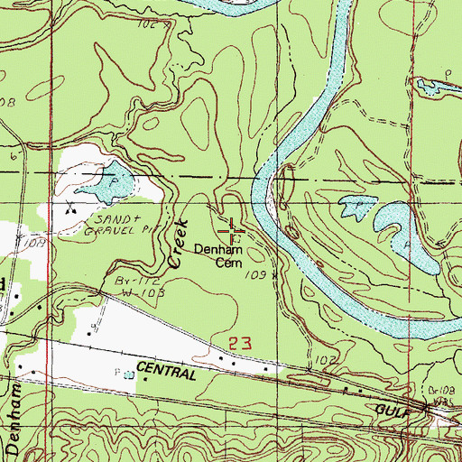 Topographic Map of Denham Cemetery, MS
