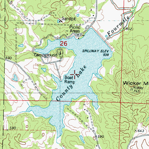 Topographic Map of Tippah County Lake, MS