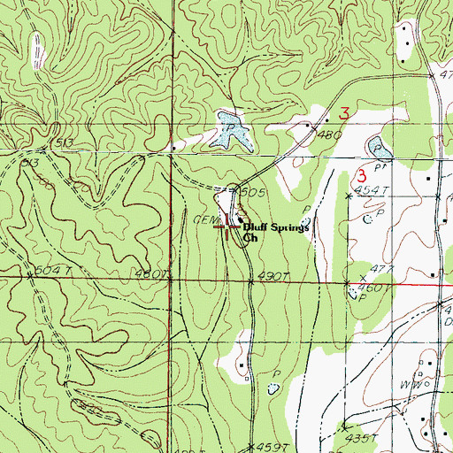 Topographic Map of Bluff Springs School (historical), MS