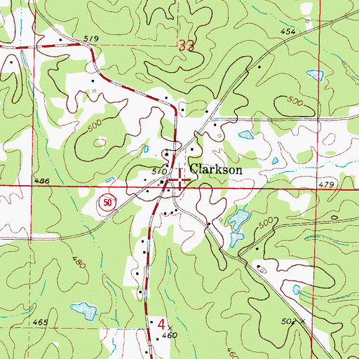 Topographic Map of Clarkson Cemetery, MS