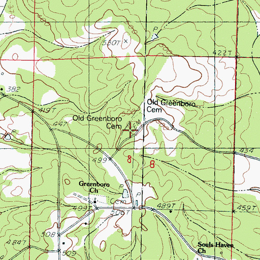 Topographic Map of Greensboro Methodist Church (historical), MS