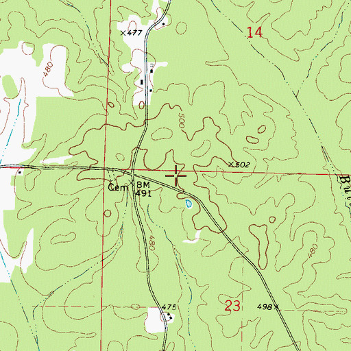 Topographic Map of Henleys Cemetery, MS