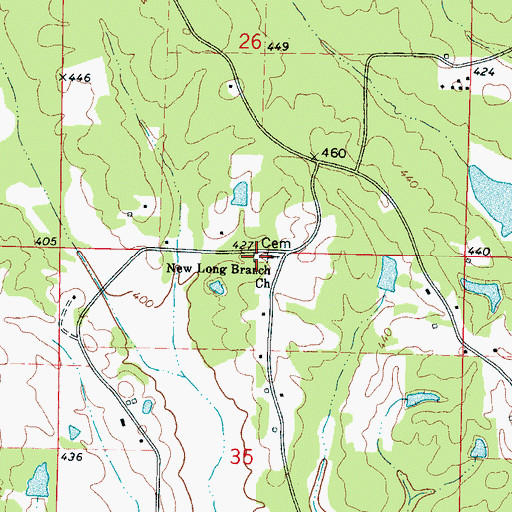 Topographic Map of Long Branch Cemetery, MS