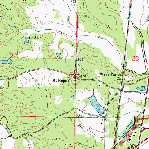 Topographic Map of Mount Hope Cemetery, MS